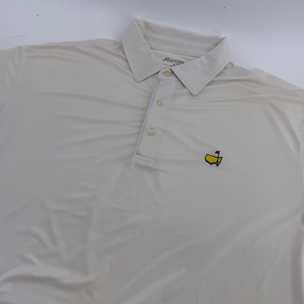 Masters Tech Mens Golf Polo Shirt Cream Large Short Sleeve Embroidered Logo